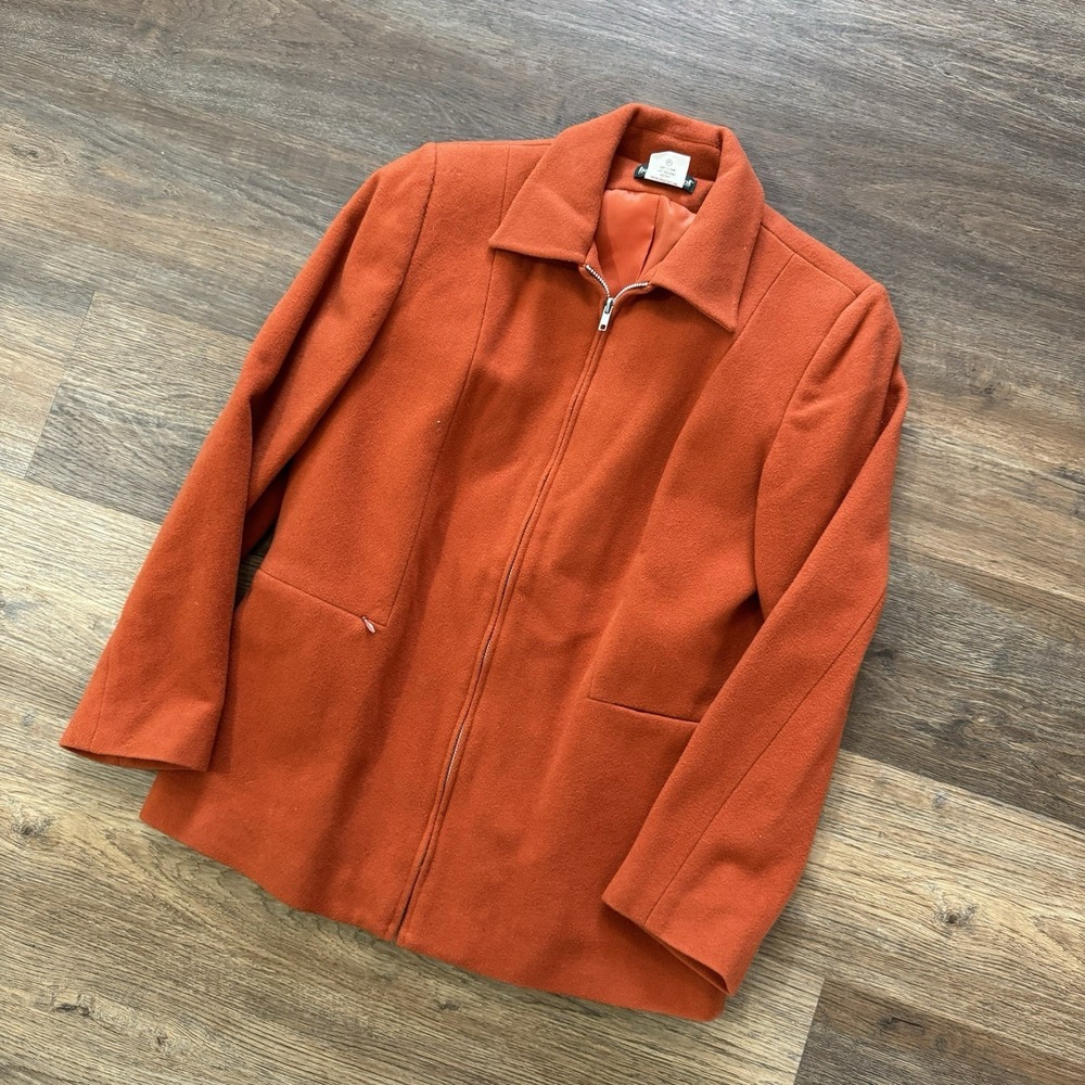 VTG Harve Benard Burnt Orange Wool Cashmere Blend Coat‎ Women's Sz 8 Full Zip